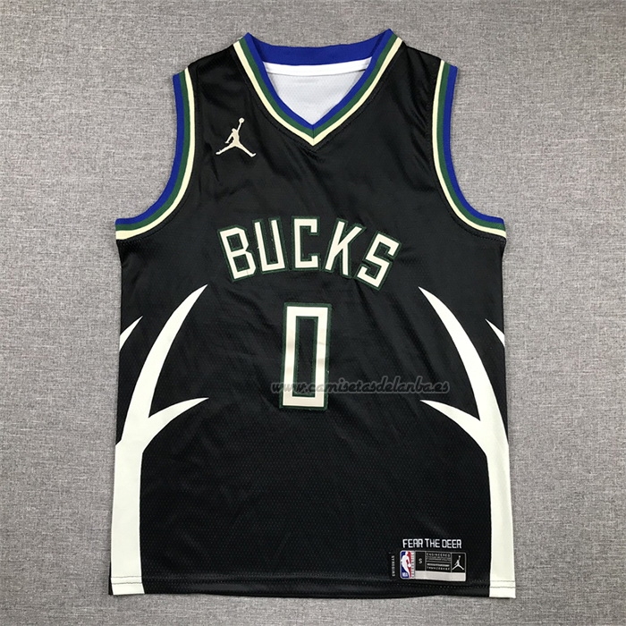 Camiseta Nino Milwaukee Bucks Damian Lillard NO 0 Statement 2022-23 Negro